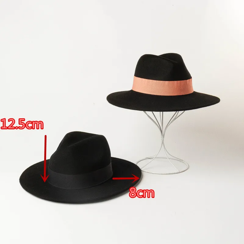 01908-HH8147 new autumn WINTER wool ribbon fedoras cap men women jazz panama hat