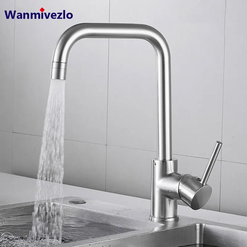 

Brushed Nickel Kitchen Faucets Single Handle Crane Cold Hot Water Tap 2 Water Mode Rotate Spout Sprayer Water Kitchen Mixer Tap