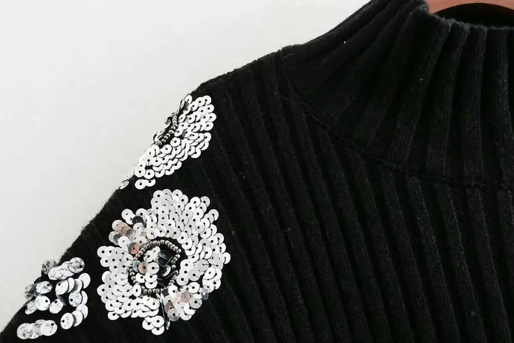 Дропшиппинг уличная Серебристая яркая аппликация pull femme панк Свободный пуловер Модный черный свитер женский шикарный свитер
