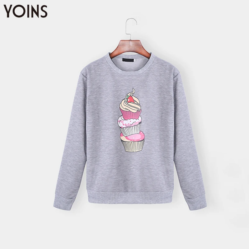  YOINS 2019 Spring Autumn Hoodies Sweatshirts For Girls Ice Cream Printing Round Neck Long Sleeves B