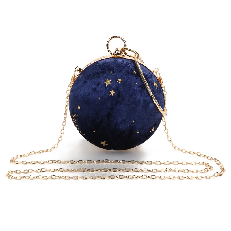 Luxy Moon Round Navy Star Evening Bag with Chain Front View