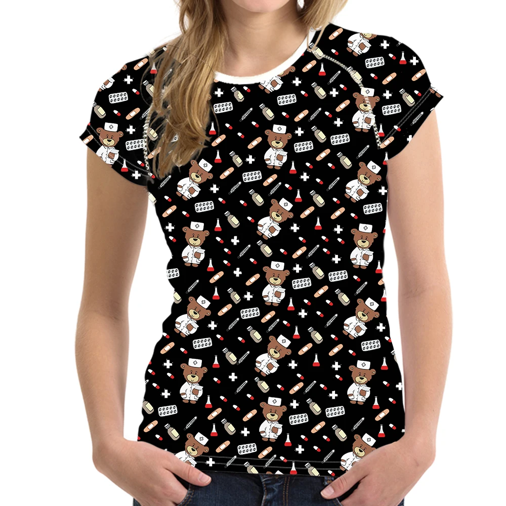 FORUDESIGNS/женская футболка с рисунком медсестры медведя из мультфильма, модная женская футболка, мягкая женская футболка с короткими рукавами, женская одежда размера плюс для девочек - Цвет: HXA121BV