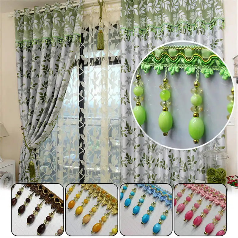 1M/2M Acrylic Beaded Lace Curtain Sewing Tassel Fringe Upholstery Ribbon Trim DIY Curtain Lace Decoration Bead Fringe lace ribbon lace fabric lace sewing accessories lace sewing supplies lace accessories lace garment accessories lace decoration tassel trim lace