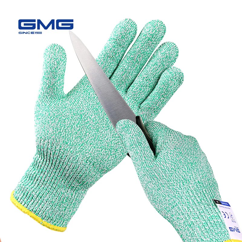 

Cut Resistant Gloves GMG Green Food Grade For Kitchen HPPE EN388 Level 5 ANSI Work Safety Gloves Anti Cut Gloves