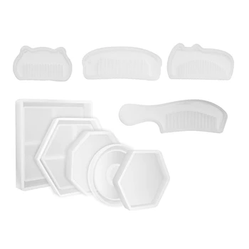 

9 Pcs Silicone Mold Hand Craft Epoxy Resin Mold, 5 Pcs Coaster Silicone Mold & 4 Pcs Comb Series Mold