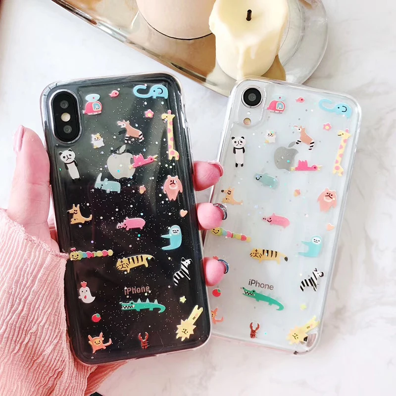 Винтажный блестящий чехол для телефона INS с милыми животными Zoo для iphone 11Pro Xs MAX XR X из мягкого ТПУ для iphone 11 6 6s 7 8 plus, чехол для пары