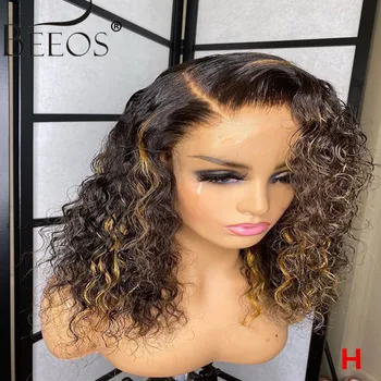 

Beeos 180% 13*4 Lace Front Human Hair Wig Highlight Colored Curly Wigs Pre Plucked With Baby Hair Bleached Knots Brazilian Remy