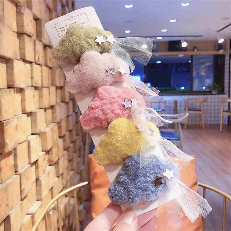 Бесплатная доставка детские заколки для волос macaron с плюшевым облаком сетчатый