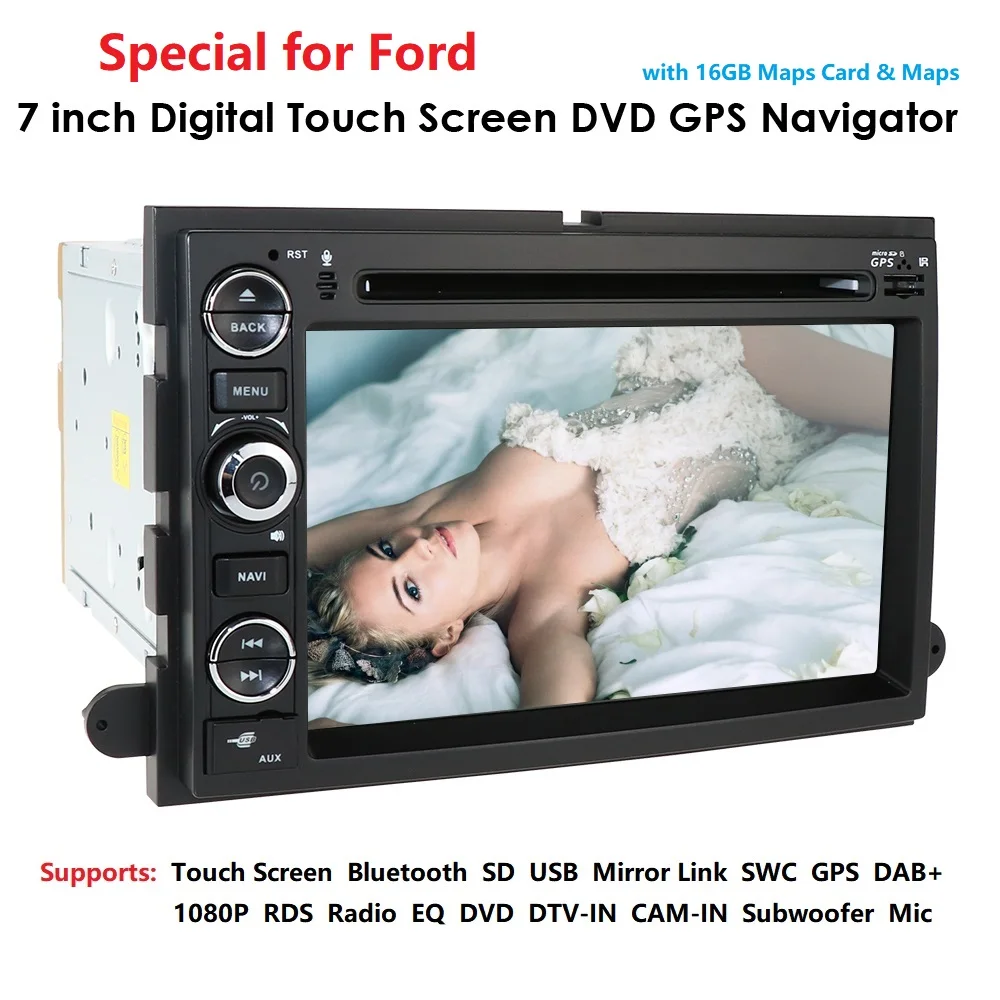 Top Fit Ford F-150 F-250/350/450/550 Mustang DVD GPS Navi Receiver Player Stereo Video Audio Support TV Rearview Cam OEM Replacement 3
