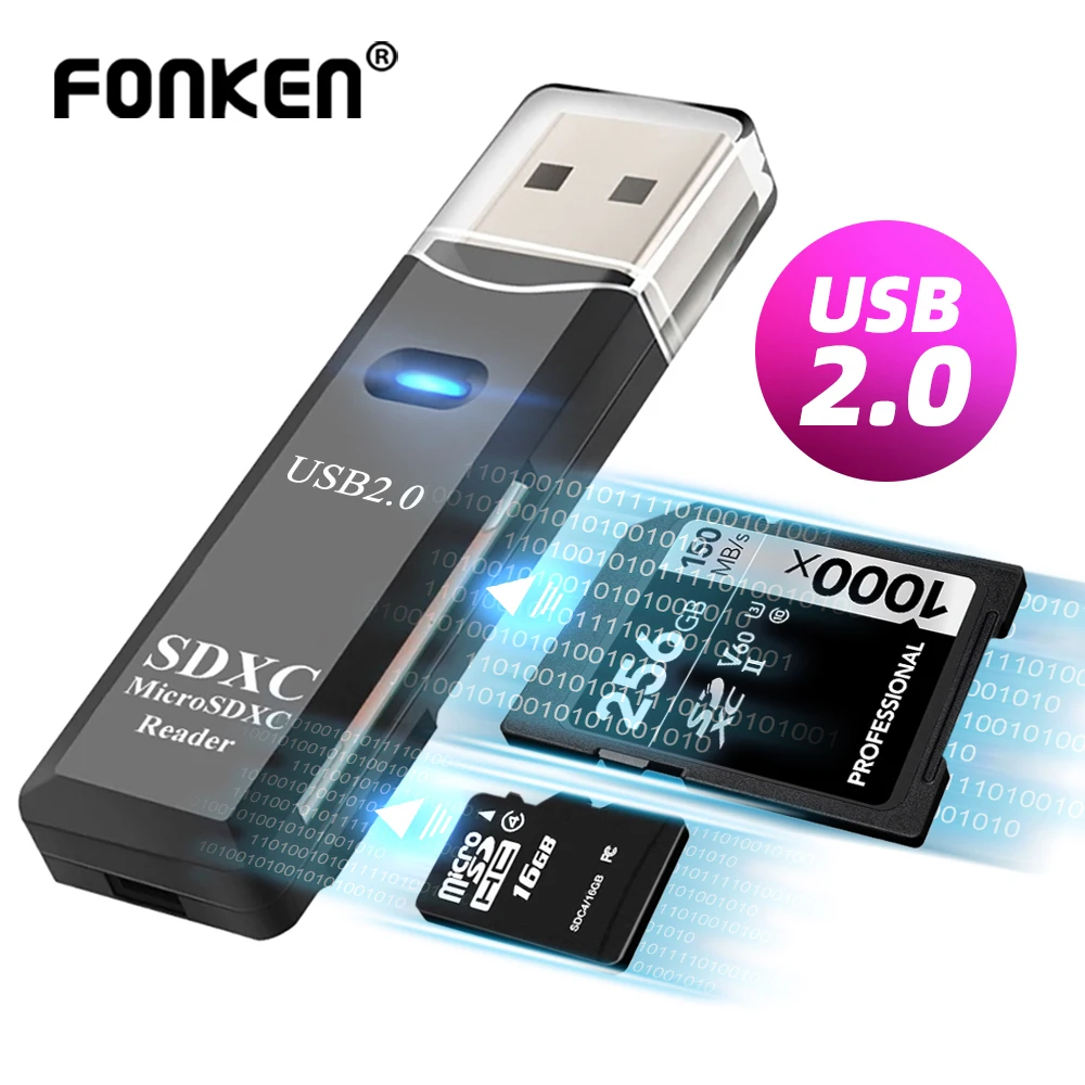 USB Card Reader 2 in 1 for PC Laptop SD Micro SD TF Card
