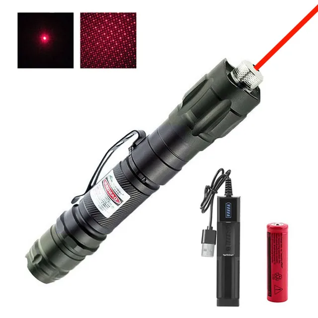High Power Green Laser Pointer Pen 532nm Adjustable Focus Burning Red Laser Sight 500 to10000 meters range Lazer-009 For Hunting with battery Red