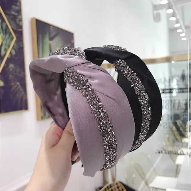 Корейская новая Узловая широкая полоска ткани женские обручи модные аксессуары для волос сияющие хрустальные стразы повязки для волос Головные уборы