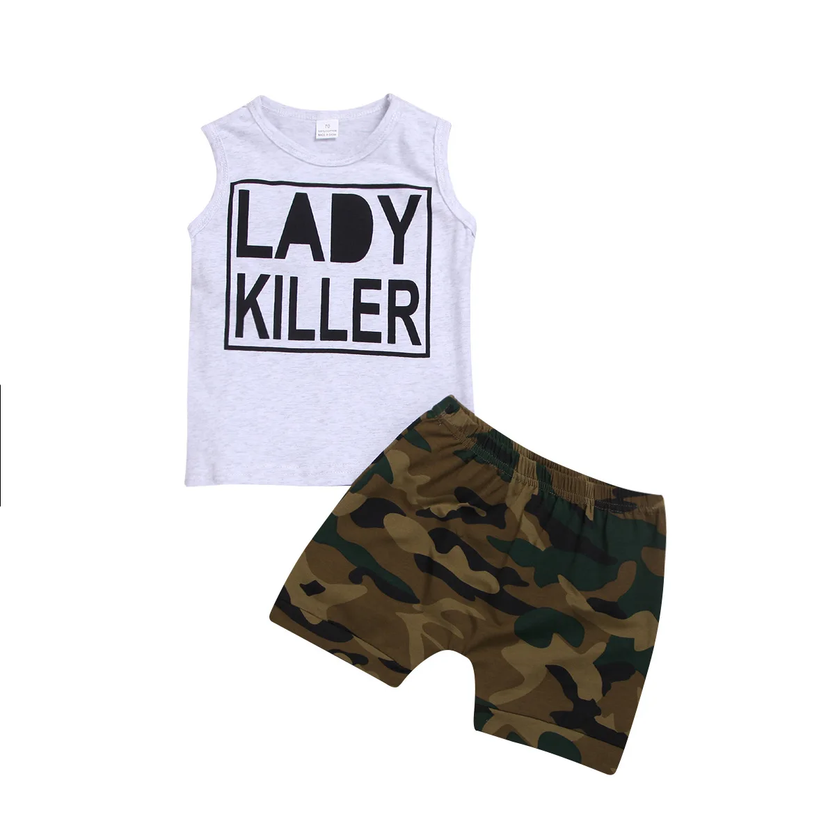 

New Style Infants And Young BOY'S Set Lettered Printed Tank Top Fashion Children's Clothing Camouflage Shorts Two-Piece Set