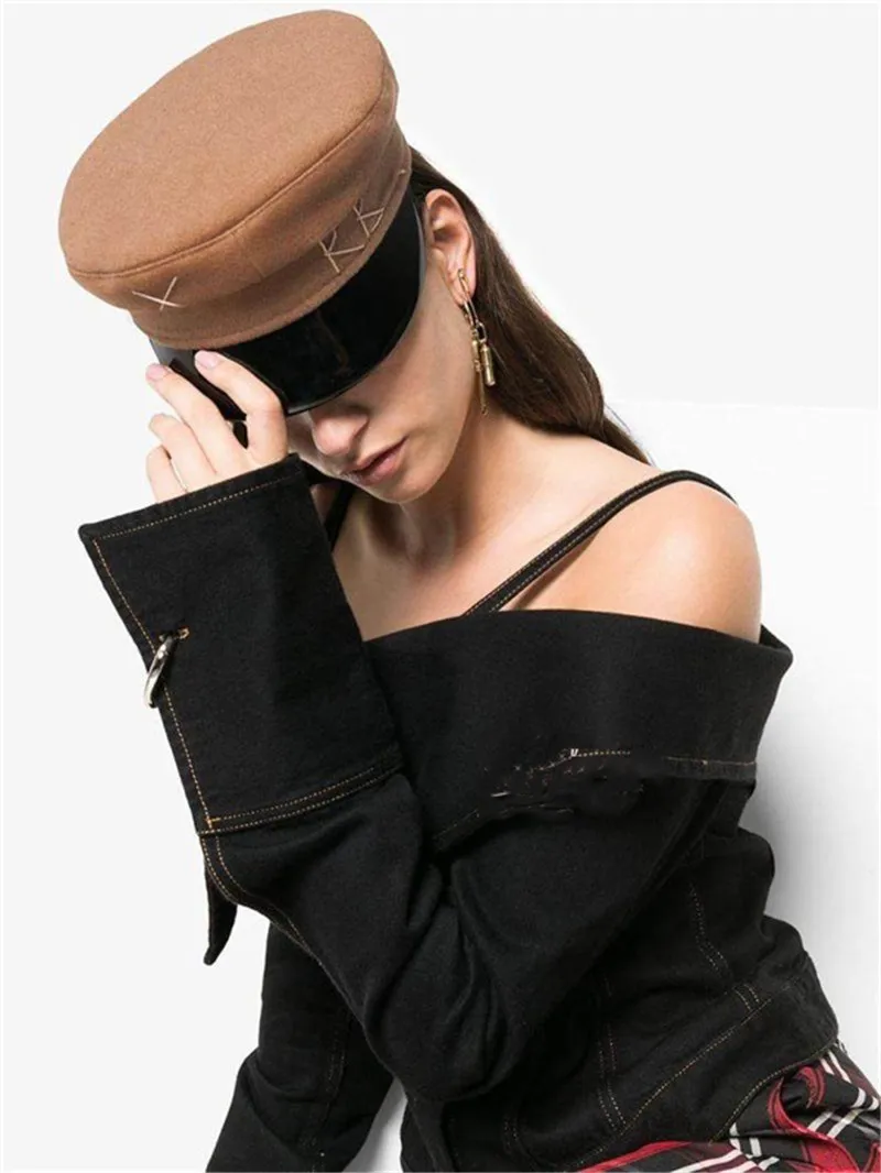 USPOP winter caps women newsboy caps Thick warm letter embroidery wool cap S M L plaid patchwork militray
