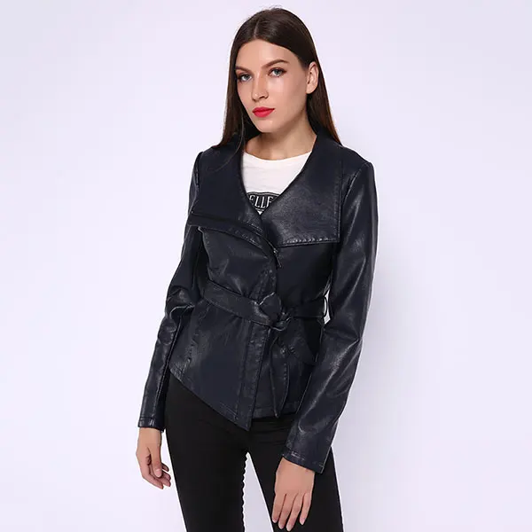 Dark Blue AORRYVLA популярные косуха кожаная куртка для женщин осень брендовая кожаная куртка искусственной кожи готический большой отложной воротник пояса короткие женские кожаные пальто - Цвет: Dark Blue
