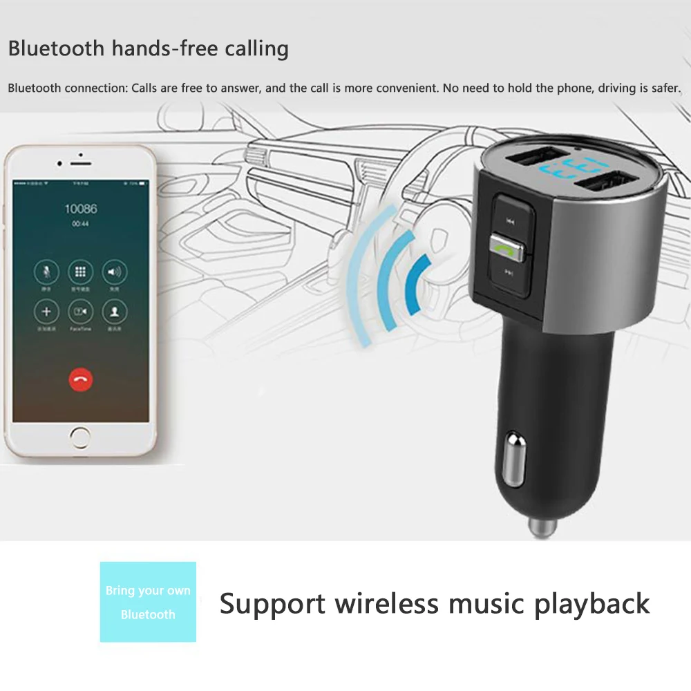 Автомобильное USB зарядное устройство 3.4A, fm-передатчик, Bluetooth, Handsfree, USB Зажигалка, u-диск, воспроизведение музыки, двойной USB, MP3, автомобильное зарядное устройство