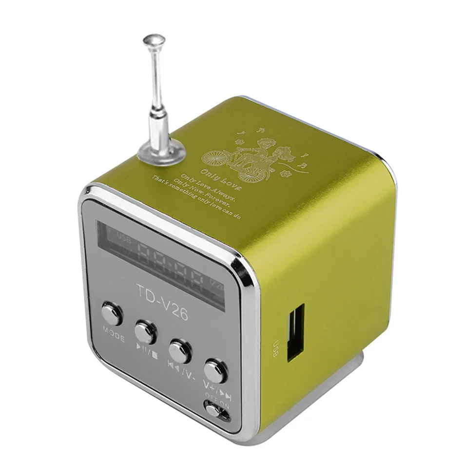 Портативный алюминиевый сплав микро USB мини стерео супер бас динамик Ubwoofer Musica MP3/4 FM радио приемник - Цвет: Green