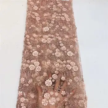 

African Lace Fabric 2020 High Quality Lace 3d flower Lace Fabric Wedding African With Beads Nigerian French Lace Fabric
