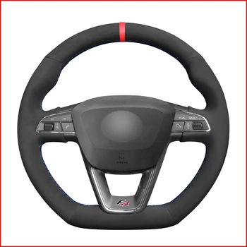 

MEWANT Black Suede Steering Wheel Covers for Seat Leon Cupra R 2013-2019 Leon ST Cupra 2013-2019 Ateca FR 2016-2019