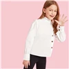 SHEIN Kiddie/белая милая блузка с воротником-стойкой и оборкой для девочек г., осенняя Повседневная Блузка с длинными рукавами и пуговицами спереди для подростков Топы