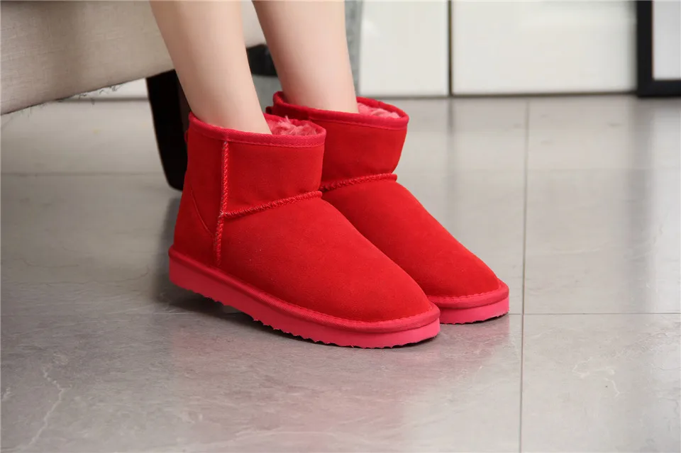 Australia Women Snow Boots Genuine Cowhide Leather Ankle Boots Warm Winter Boots Woman shoes large size 34-44