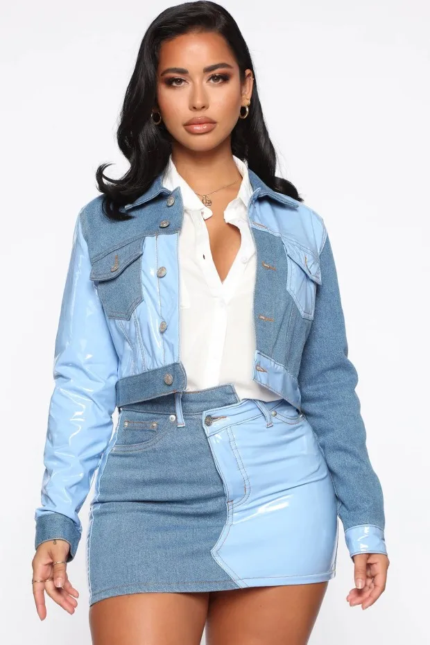 New Autumn Winter Women Set Full Sleeve Coat+mini Skirt Suits Patchwork Fashion Tracksuits Two pieces sets Sportswear GL0739 | Женская