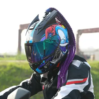 

24 Inch Motorcycle Helmet Braids Wig Dual Pigtail Ponytail With Sucker Bow High Quality Silk And Brand New Helmet Decoration
