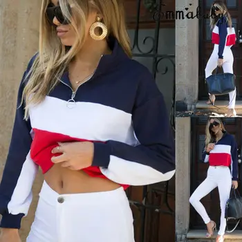 

2020 Autumn Women's hoodie Long Sleeve Hoodies Sweatshirts Clothing Feminina Loose Short Warm Patchwork Hoodies