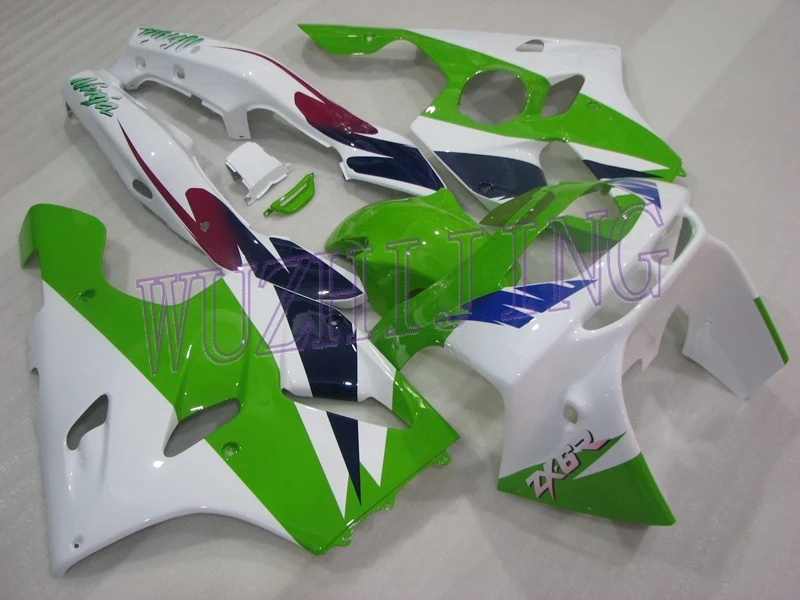 Пластик Обтекатели 636 Zx-6r 96 97 наборы для тела Kawasaki Zx6r 94 95 белого и зеленого цвета обтекатель Наборы ниндзя Zx-6r 1994-1997