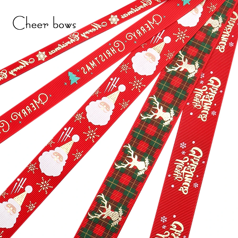 

5Y/lot Christmas Grosgrain Ribbons 10mm/16mm/25mm Printed Bronzing Ribbon For DIY Xmas Party Wrapping Decor Supplies Materials