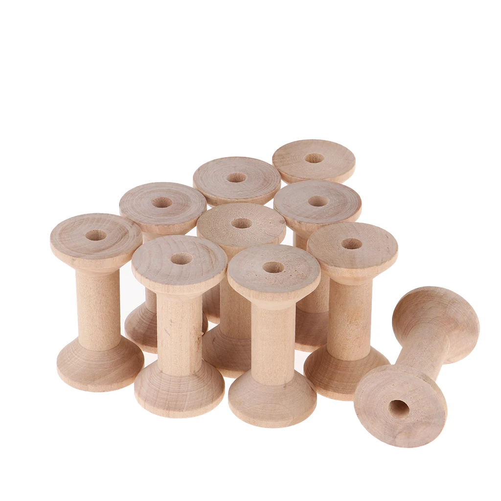 10x Natural Wood Spool Wire Thread Bobbins Cord Coil Sewing Supplies 3.5x6cm