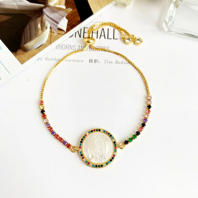 color crystal Модный Блестящий Браслет в виде ракушки, Радужный винтажный цветной браслет из бисера, модный регулируемый роскошный браслет с кристаллами для женщин, свадебные ювелирные изделия - Окраска металла: color crystal