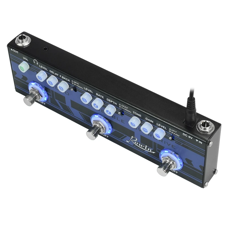 Rowin DAP-2 гитара Мульти педаль эффектов 3в1 эхо+ ансамбль+ овердрайв True Bypass функция