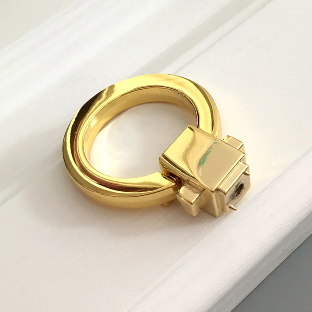 Bright Golden Color Cabinet Knob Vintage Round Ring Handle Metal Furniture Hardware Replacement Part Zinc Alloy