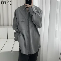 Pfhq 2021 nova moda masculina solta lapela estilo coreano na moda ferramentas bonito não ferro denim camisa outono e inverno 21e4308