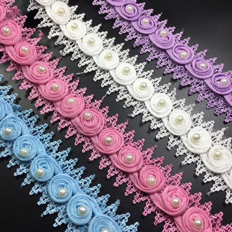 С цветами роз и жемчугом верхний край декорирован кружевом подрезная Лента ткань