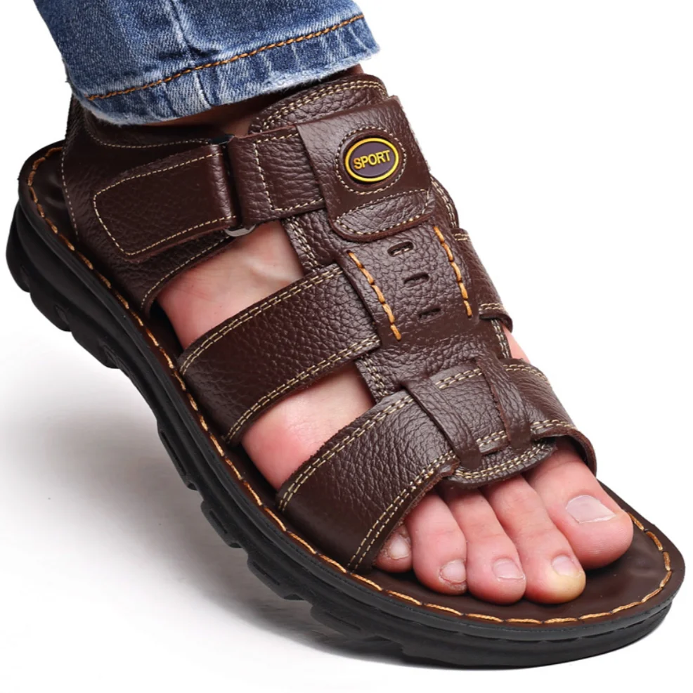 Summer Men Shoes Genuine Leather Sandals Outdoor Casual Sandalias Hombre Beach Shoes Soft Bottom Wear Slipper Chaussure