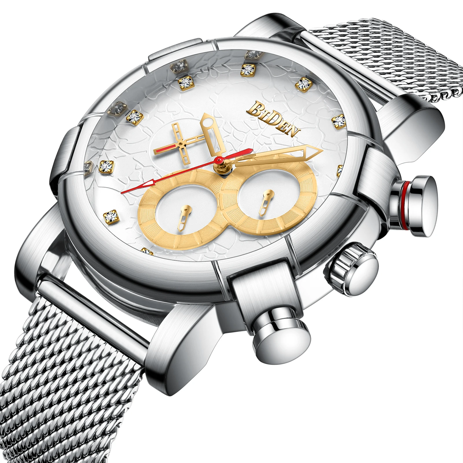 

BIDEN Male Wrist Watches 2019 Fashion Forward Men's Sports Watches Waterproof Diamond Silver Stainless Steel Relogio Masculino