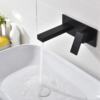 

Luxury Black Bathroom Faucet in Wall Basin Faucet Basin Sink Tap Wall Mounted Copper Mixer Tap Bathtub Washstand Faucet with Emb