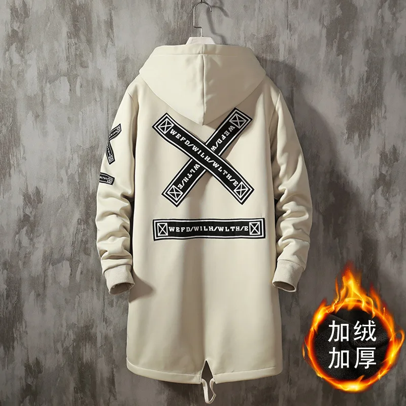 beige Зимнее длинное пальто уличная флисовая куртка мужская мода Harajuku Толстая ветровка пальто Мужская Верхняя одежда хип-хоп DG438 - Цвет: beige