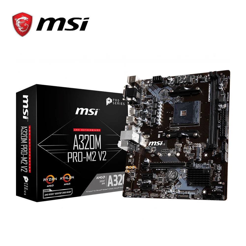 MSI материнская плата A320M PRO M2 V2 системная AMD Socket am4 ddr4 memory rams M.2 SATAIII ssd HDMI + VGA DVI PCI E 3 0X16