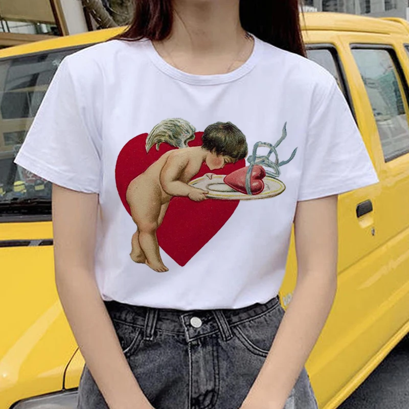 Angel Harajuku Ullzang, женские футболки, Kawaii, забавная мультяшная футболка, 90 s, графический гранж, Милая футболка, корейский стиль, женские футболки