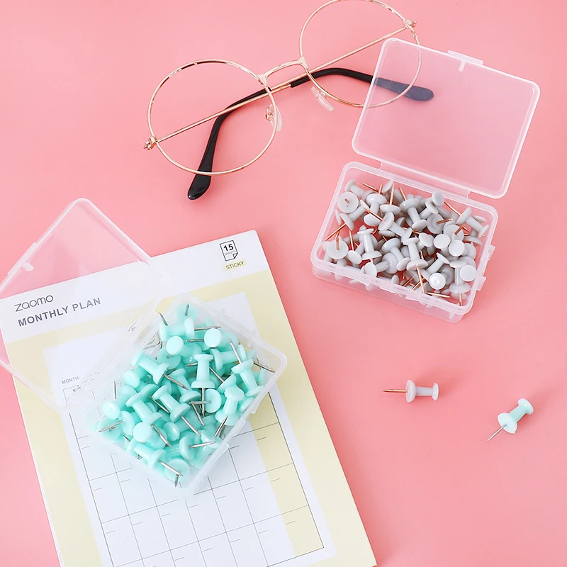 50pcs/box Colored Push Pins Thumb Thumbtack Board Pins Drawing Photo Wall Studs Office School Supplies Green Pink