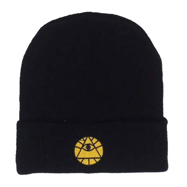 Классическая 5 панелей хлопок 3d глаза Бога вышитые мужские зимние skullies Beanies вязаная шапка хип-хоп шапка для мальчиков и женщин - Цвет: black and yellow