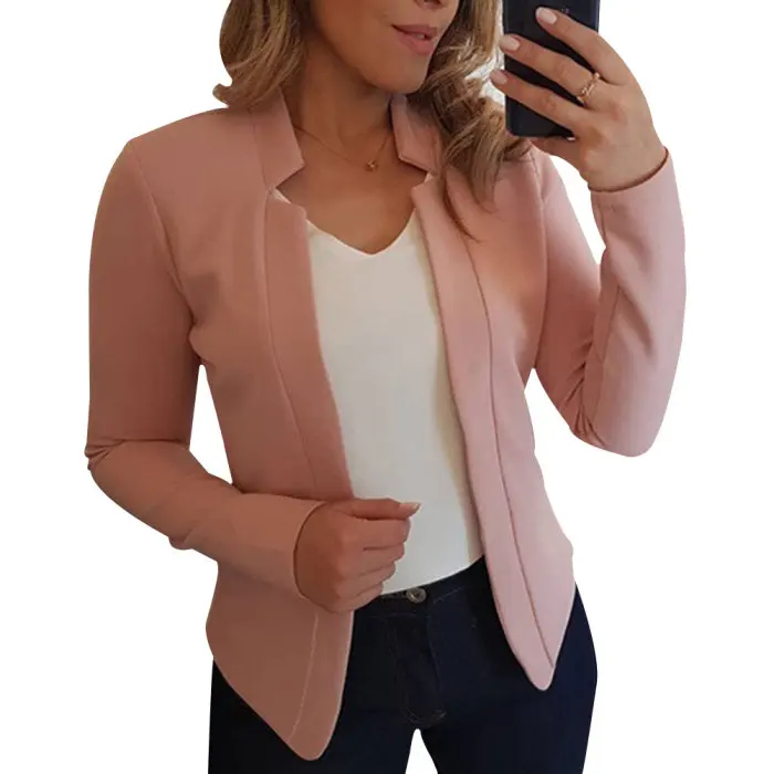 Newly Women Blazer Thin Long Sleeve Blazer Solid Color Office Lady Suit Coat FDM