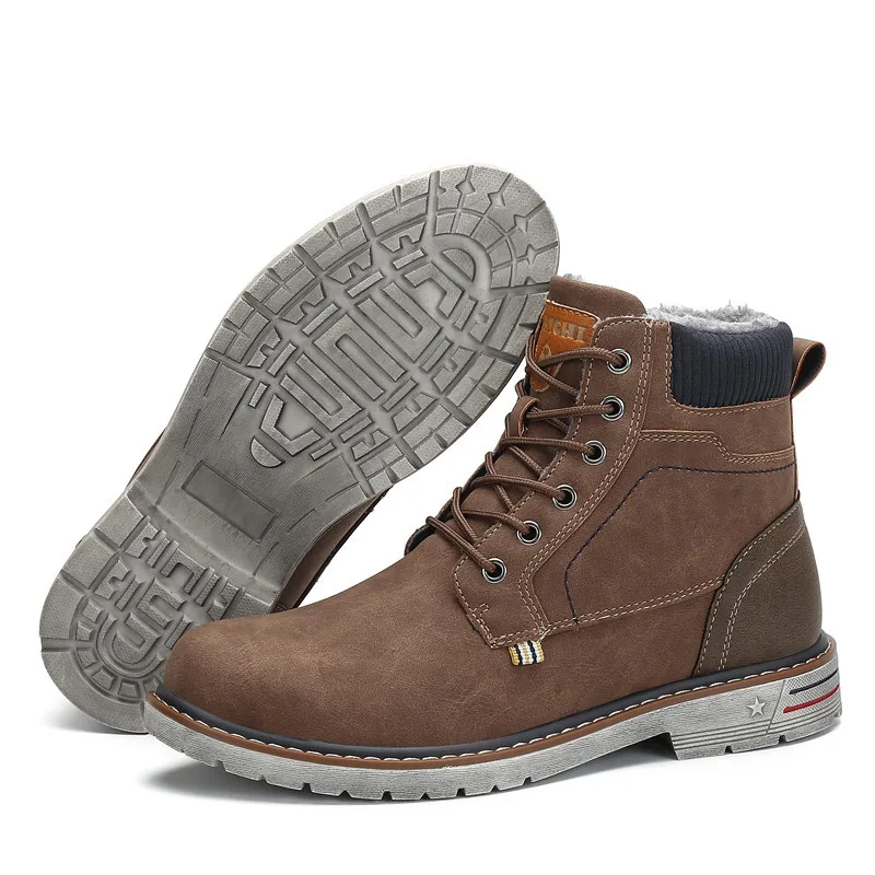 Tanie Śniegowce dla mężczyzn zimowe buty ciepłe skórzane botki człowiek na zewnątrz płaskie futrzane botki buty robocze bhp damskie buty Botas Hombre