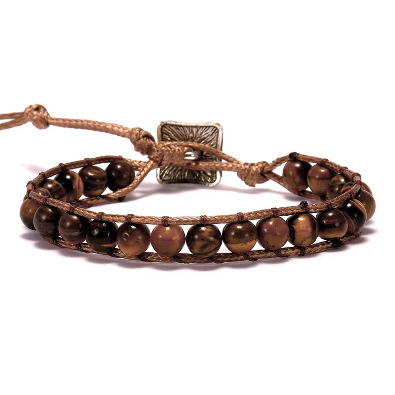Tiger eye TANGYIN 1 шт. разноцветный натуральный камень бусы, цепочка браслет семь браслет с символами чакр для женщин и мужчин изысканные ювелирные изделия ручной работы - Окраска металла: Tiger eye