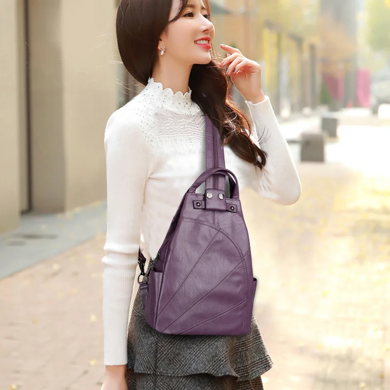 

2019 New JIULIN high-quality Fashion Leisure Korean Version High Capacity Student Soft Leather Backpack lady bag