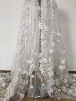

White Color African Lace Fabric 2019 Embroidered Nigerian 3d flower Lace Fabric High Quality French Tulle Lace Fabric For Women