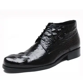 

2020 New Men Shoes Fashion Crocodile Pattern Ankle Booties Autumn Male Lace-up Oxford Booties Big Size 38-48 Male Footwear